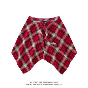 Vintage Casual Overlapping Artifact Color Plaid Fart Curtain Women's One-Piece Lace-Up Hide Meat Artifact Men's Hem Men's Shirt