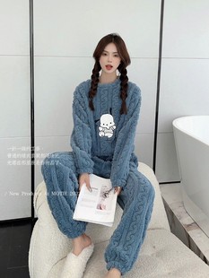 Coral Fleece Pajamas Women's Winter Thickened Outer Wear Cute Flannel Home Clothes Fashionable Loose Long Cardigan suit