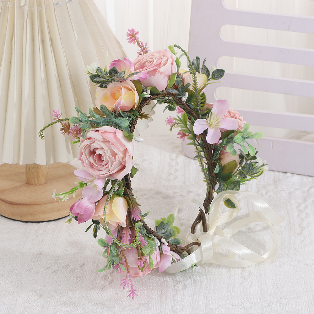 Amazon Creative Style Artificial Flower Wreath Headband Bohemian Forest Style Bride and Bridesmaid Photo Shoot Headwear Wholesale