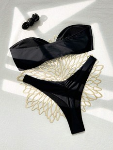 2025 New Bikini Sexy European and American Bikini Solid Color Tube Top Cross-Border Split Women's Swimwear Swimsuit Women