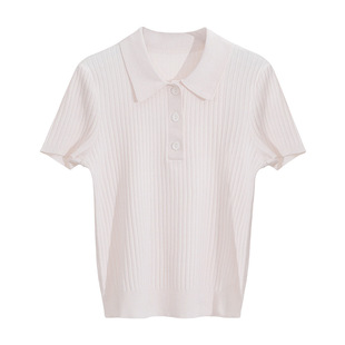 Yaqi Women's Polo Lapel Short-sleeved Casual Knitted Sweater Unique Design Sense 2025 Summer Short Slim-fit Top