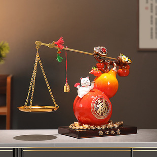 Modern Chinese Style Pleasant Lucking Cat Ornaments Gourd Fulu Accompanied Living Room Decorations New House Gift