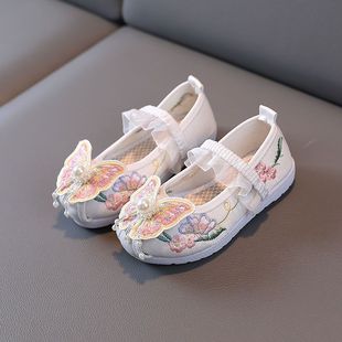 Old Beijing Kidsren's Cloth Shoes, Girls' Embroidered Shoes, Han Dynasty Shoes, Chinese Style Baby Students' Costume Performance Dance Shoes