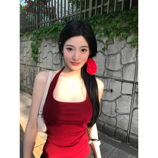 Hot Girls Pure Desire Style Halter Camisole Women's 2025 Summer New Slim-fit Slimming U-collar Solid Color Top
