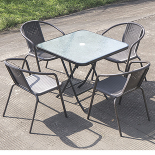 Simple Folding Table Portable Dining Table and Chair Balcony Small Table and Chair Casual Outdoor Iron Three-piece Set Stall Milk Tea Shop