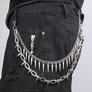 European and American cross-border jewelry rivet double-layer metal chain pants chain punk fashion cool Denim men's and women's waist chain decoration