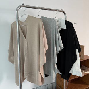 New Knitted Cardigan Shawl Spring and Autumn Middle Ancient One Button Air-conditioning Room Warm Sun Protection Shoulder Cape Jacket