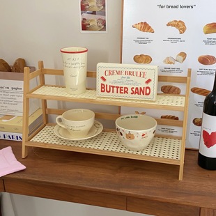 Rattan Cup Storage Rack Cup Holder Double-layer Desktop Sundries Water Cup Storage Rack Dormitory Kitchen Storage Rack