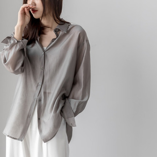 Рубашка Tencel, женская летняя новая свободная одежда с длинными рукавами и защитой от солнца, женская тонкая универсальная рубашка для пригородных поездок на 2023 год