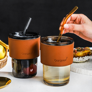 Net Red с высоким значением Bamboo Cup ins ветер простой портативный кофе чашка офисное домашнее стекло с крышкой соломинки