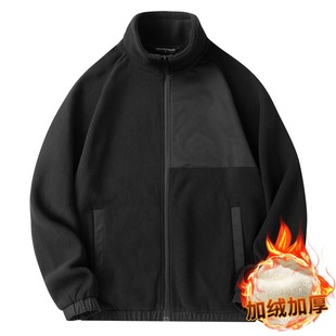 Trendy Brand Double-sided Fleece Jacket Men's New Color-blocked Warm fleece-lined Thickened Sweatshirt Autumn and Winter Fleece Jacket