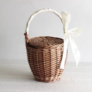 New Hand Basket picnic basket straw woven bag hand woven bag women's summer vacation pastoral style new Japanese