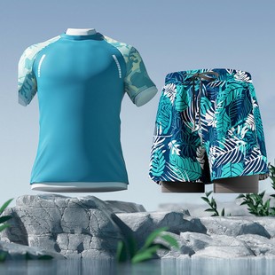 Men's Swimming Trunks New Fashion Printed Large Size Loose Quick-drying Conservative Anti-embarrassment Fake Two-piece Hot Spring Vacation Swimsuit