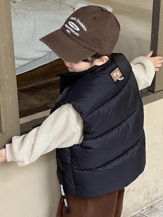 Boys' Down Cotton Vest Children's 2024 New Autumn and Winter Thickened Fashionable Outer Wearing Vest Baby's Waistcoat Vest Trendy
