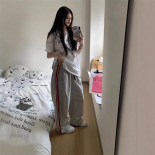 Cross-border Striped Sports Pants Women's Spring and Autumn 2025 New Foreign Trade Loose Men's and Women's Casual Thin Work Pants Ins