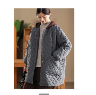 Winter Clothing New Japanese Mori Girl Style Vintage Diamond Hooded Thickened Warm Cotton-padded Coat Cotton-padded Jacket Top Women's Clothing