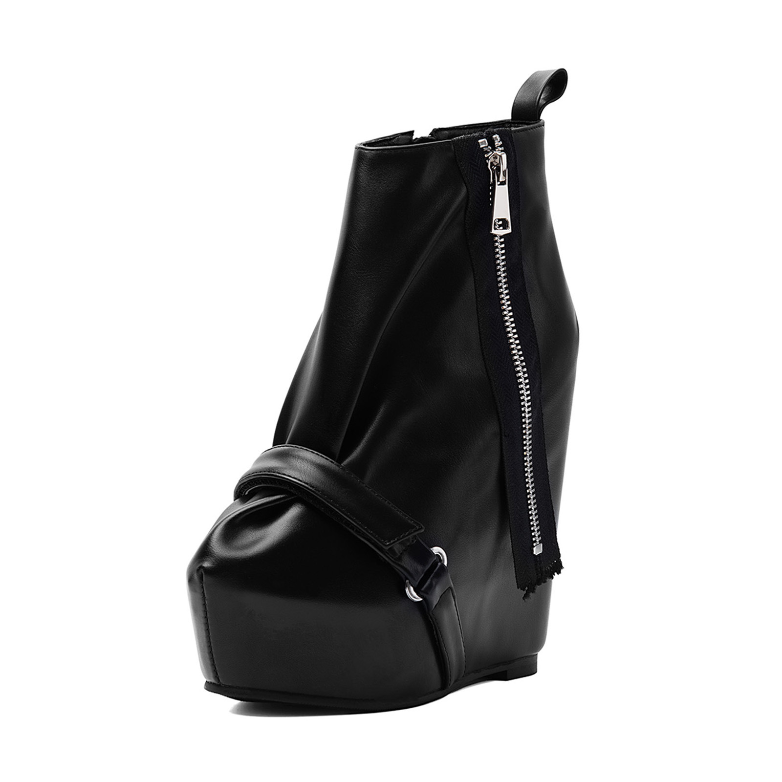 European and American Foreign Trade Style Gothic Leather Buckle Wedge Heel Thick-Soled High-Heeled Large Size Women's Short Boots for Halloween