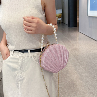 Cross-Border New Shell Crossbody Bag Clip Pearl Satchel Evening Bag Bag Personalized Chain Fashion Shoulder Bag