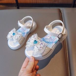 New Girls' Sandals 2025 Summer Mid-Big Children's Stylish Little Girl Baby Elsa Princess Shoes Dance Jelly Sole