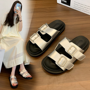 Niche Thick Bottom Fashionable Outer Wear Sandals and Slippers Women's Spring New Belt Buckle Casual Slip-on Lazy One-Pedal Slippers