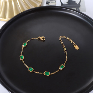 European and American ins cold wind niche design sense inlaid emerald zircon gold square titanium steel 18K bracelet E002