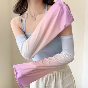 Summer Ice Sleeve Gradient Color Cute Sun Protection Sleeve Women's Ice Silk Horn Sleeve Outdoor Riding Mountain Climbing UV Protection Finger