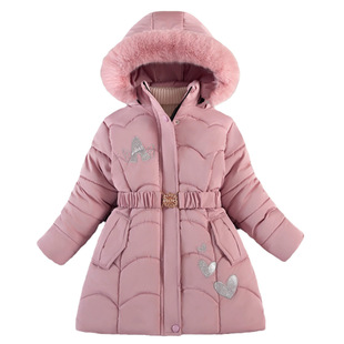 Foreign Trade Girls' Children's Wear Long Children's fleece-lined Thickened Warm Winter Jacket