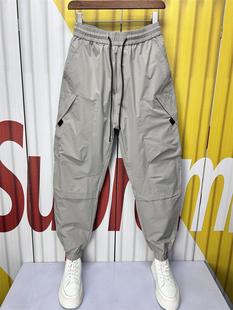 Spring and Summer Quick-drying Cropped Harlan Pants Large Pocket Loose Leg Overalls Men's Fashion Brand Handsome All-match Casual Pants