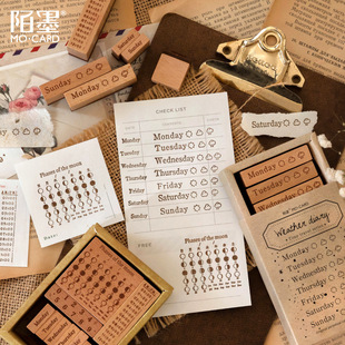 Momo calendar wooden seal suit time travel series retro Journal DIY decorative printing 6 models