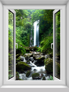 Vertical 3D Fake WinDow Self-aDhesive Stickers Waterproof Wall Stickers Decorative Forest Scenery Bamboo Forest Waterfall Wall Wallpaper