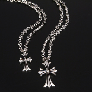 Croxing CH Hip-hop Nightclub Trendy Brand Cross Necklace Handmade CHain Valentine's Day Gift Retro Imitation Silver Jewelry Hanging CHain