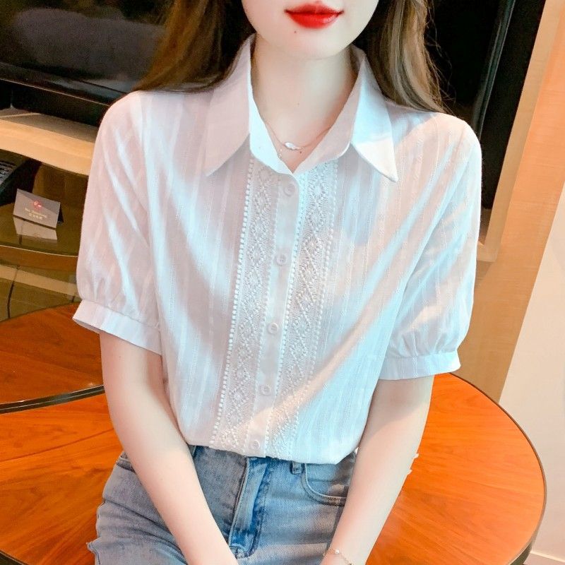 순면 전문직 여성용 흰색 셔츠 반팔 여름 2026 신상 여성 패션 면 셔츠 스타일리쉬 상의
