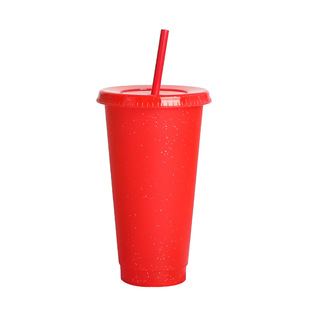 Factory in stock direct summer glitter plastic cups a variety of colored change colored pp single-layer straw color change cup