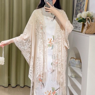 Chinese-style Cheongsam Shawl Women's New Outer Cardigan Spring and Summer Thin Elegant Lace Hollow Tassel Antique Shawl