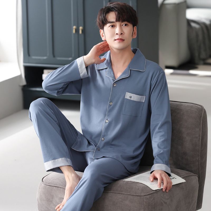 Autumn Men's Pajamas 100% Cotton Long-Sleeved Youthful Style Spring and Autumn Plus Size Home Wear Set