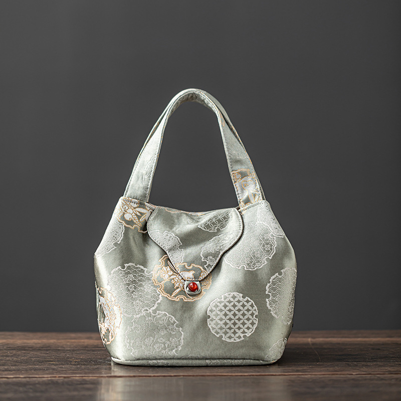 Chinese-style interwoven silk tea bag, portable outdoor travel tea set storage bag, brocade teacup bag, teapot cloth bag