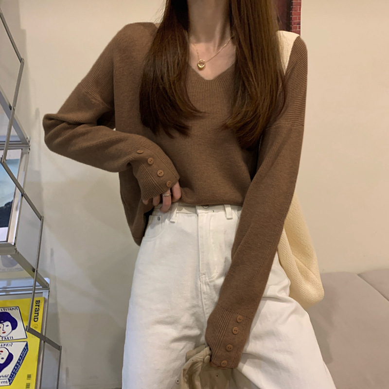 V 넥 바닥 셔츠 여성용 가을 긴 소매 부드러운 스웨터 2023 새로운 디자인 감각 틈새 내부 스웨터 탑
