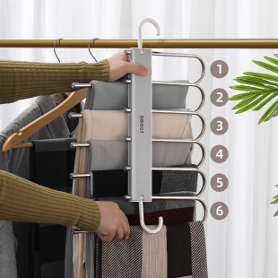 Folding Trouser Rack, Telescopic Multi-Layer Stainless Steel Non-Slip Traceless Trouser Clips, Pull-Out Large Capacity for Dress Pants, Nordic Style Telescopic Rack