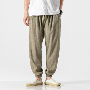 Spring and Summer 2025 New Chinese Style Vintage Cotton and Linen Men's Casual Pants Solid Color plus size Loose Linen Sneakers