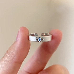 Sea blue brushed zircon ring female niche design couple index finger ring light luxury high-grade fashion personalized ring