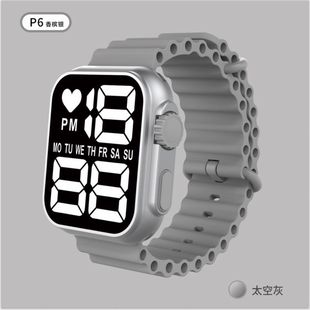 New LED electronic watch P6 week square stationery gift student sports double button ins strap in stock