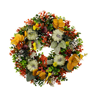 Haube Cross-border New Thanksgiving Decorations Harvest Season Green Pumpkin Wreath Eucalyptus Front Door Decoration
