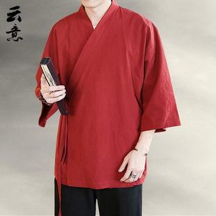 Семь рукавов Hanfu мужской летний китайский стиль диагональный топ