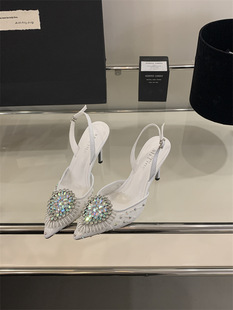 2025 New Pointed High Heels Stiletto Heel Sexy Rhinestone Rear Trip with Heel Sandals for Women