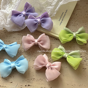 Children's Hairpin Fresh Yarn Bowknot Three-dimensional Girls' Side Clip Cute Side Clip Baby's Top Clip Bag Cloth Broken Hair Clip