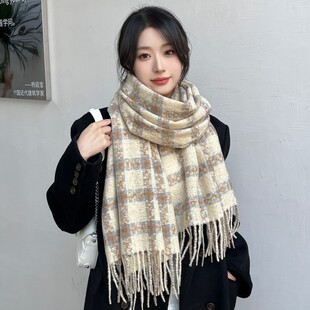 Academy Style Tassel Scarf Imitation Cashmere Scarf Korean Style Student Shawl Autumn and Winter Cold-proof Warm Plaid Couple Vintage