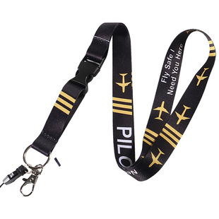 Amazon Hot Plane LOGO Black Yellow and White Pilot Mobile Phone Rope Lanyard Certificate Carband Wholesale