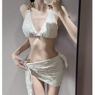 European and American Style Split Swimsuit Women's Sexy Bikini Wrap Dress Three-Piece Set Small Chest Holiday Hot Spring Swimsuit