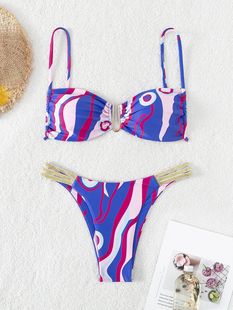Bikini 2024 новый купальник Amazon сексуальный принт без спинки пляжное бикини модный сплит купальник