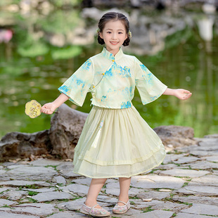 Children's Tang Suit Boys' Hanfu Short-sleeved suit Kindergarten Little Girl's Six-day Super Fairy High-end Chinese Style Performance Clothes